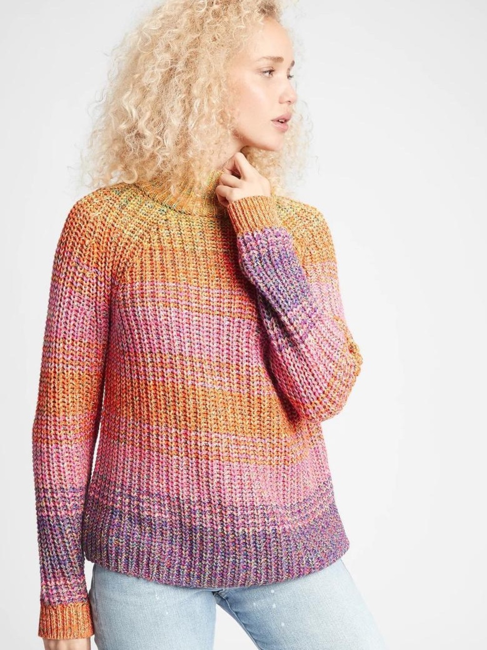 Gap Sz L Cotton Knit Rainbow Relaxed High Collar Sweater